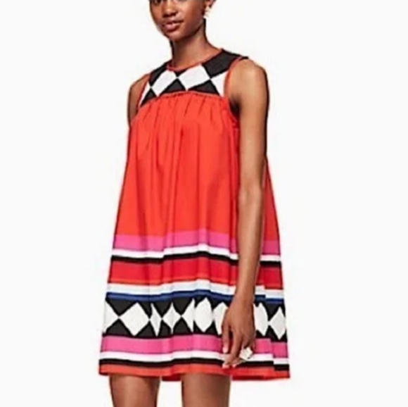 Kate Spade Geo Border Babydoll Dress NEW Size Large - Picture 1 of 11
